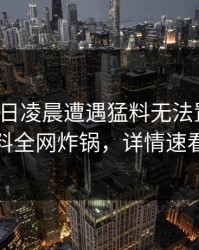 大V在今日凌晨遭遇猛料无法置信，黑料全网炸锅，详情速看